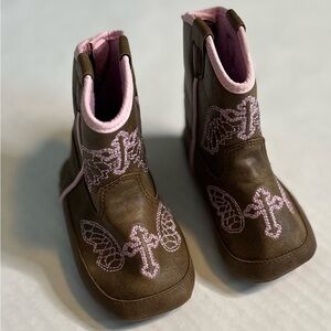 Twister Western Infant Boots with Brown and Pink Embroidery Cross
